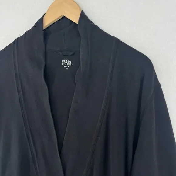 EILEEN FISHER Cardigan XL Stretch Organic Cotton Open Front Washed Black USA - Picture 9 of 16